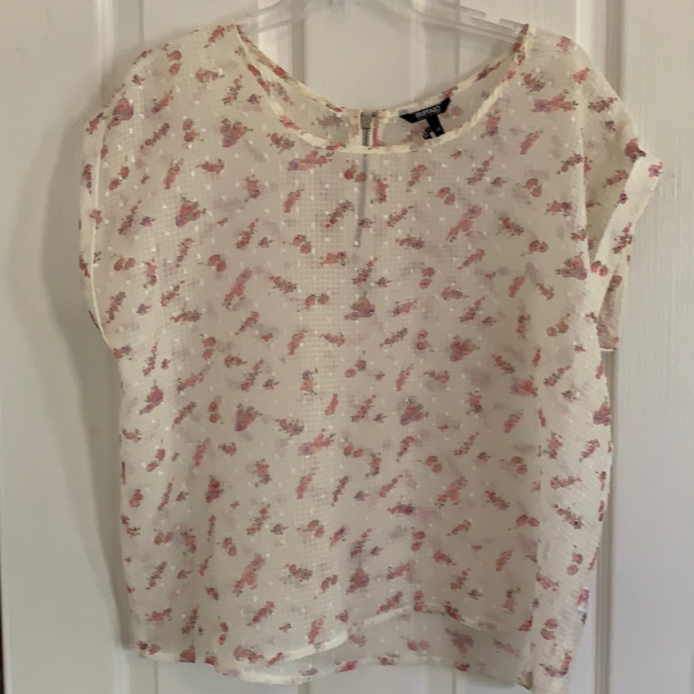 NWOT BUFFALO Sheer White & Rose Top